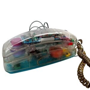 Rare Vintage Transparent Clear Retro Corded Desk Telephone Electronic Components